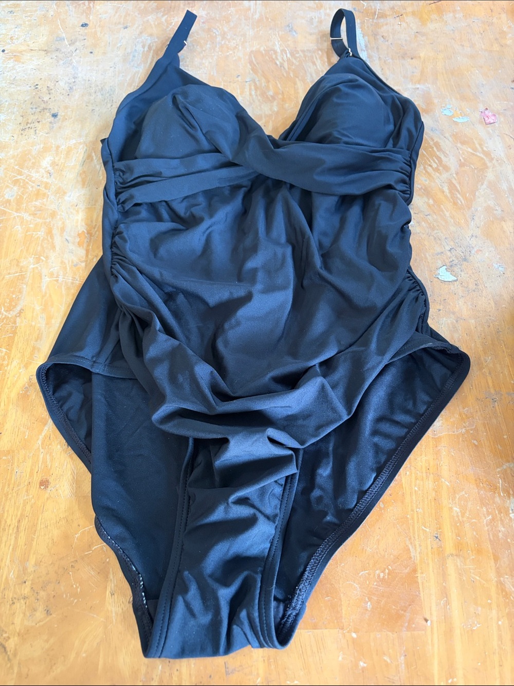 Calvin Klein Black One-Piece Swimsuit with Draped Front, Adjustable Straps, 14